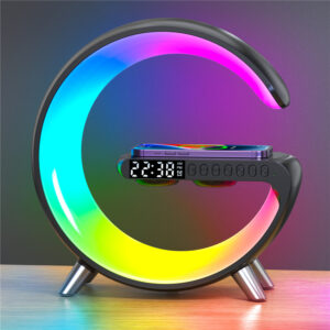 Multifunctional Wireless Charger Stand Alarm Clock Speaker APP RGB Light Fast Charging Station