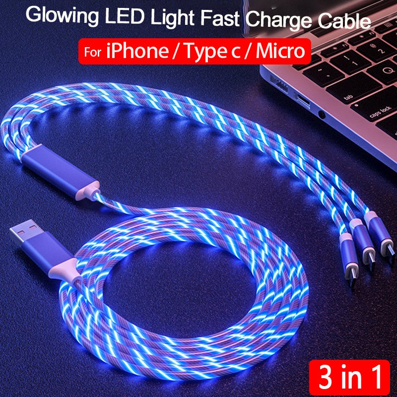 3 In 1 1M Glowing Led Light Cable Mobile Phone TR00164