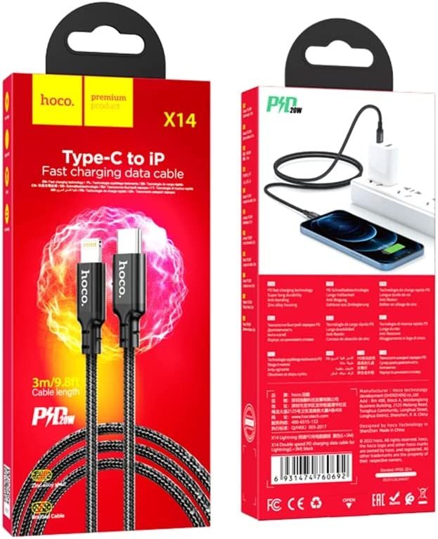 HOCO X14 iP PD Charging Data Cable 60692 Black (L=3M) TR00184