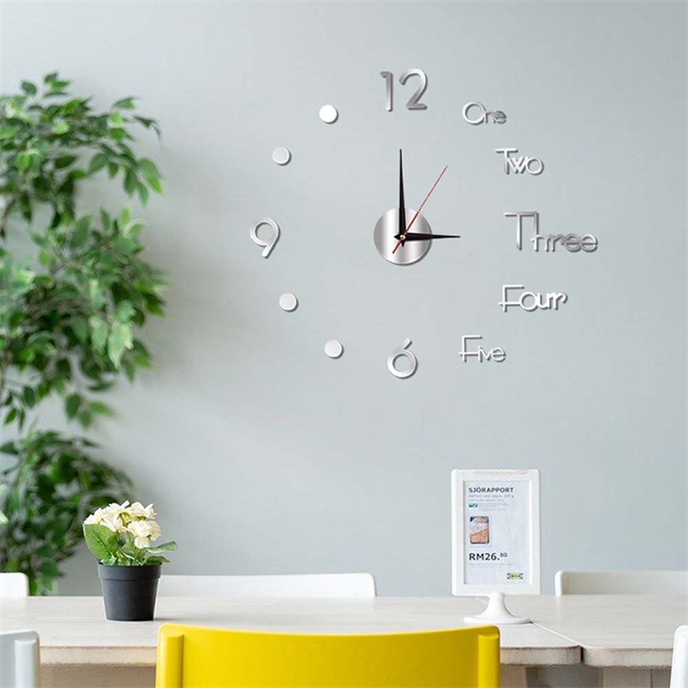Wall Clock Modern Minimalist Style DIY Creative Mirror Effect Home Decoration Acrylic Round Silent Quartz Living Room Office