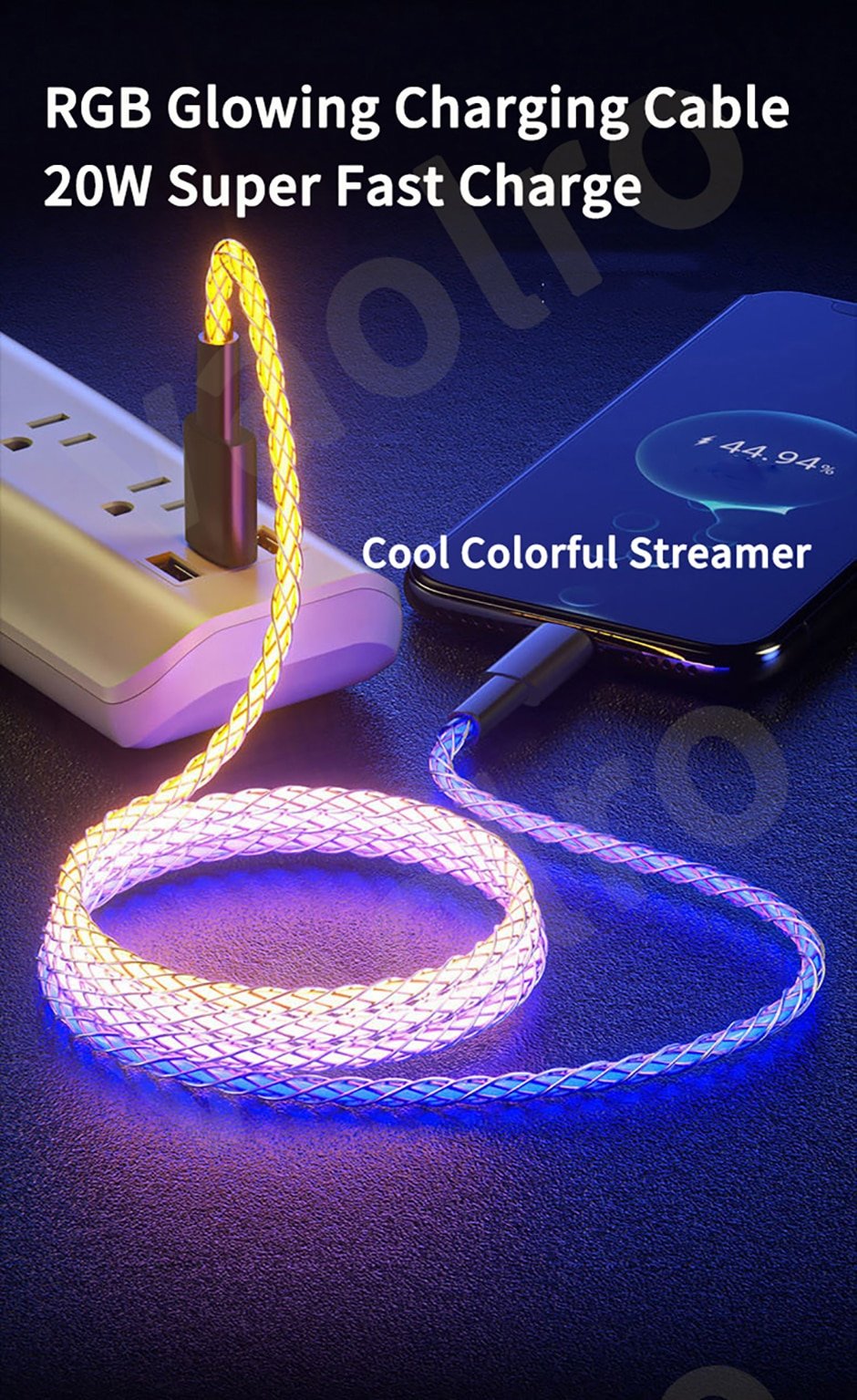 RGB Super 6A Fast Charging Date Cable Flow Cool Colorful Streamer Glowing Line Type C TR00297