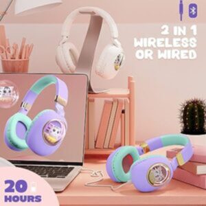 Qearfun Flash Light Cute Cat Ear Headphones Wireless with Mic TR00313
