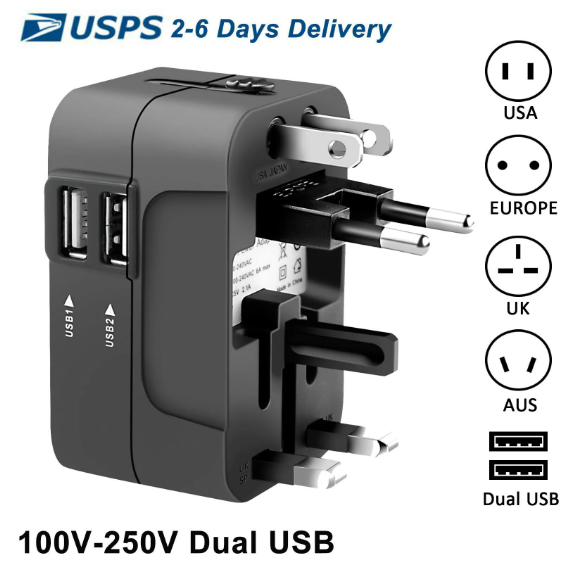 Universal Travel Plug Adapter 2 USB Port World Travel AC Power Charger Adapter AU US UK EU TR00229